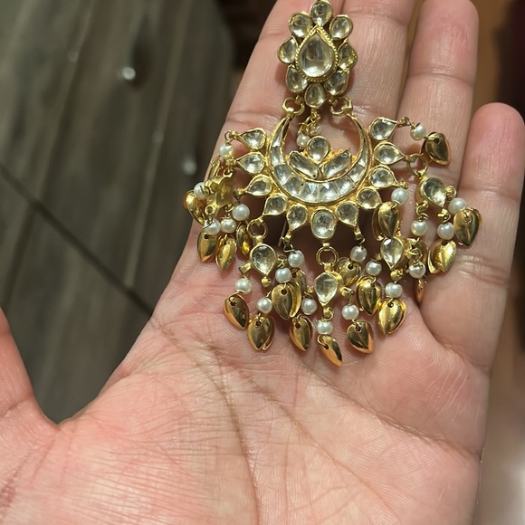 Real silver 24k gold plated kundan earrings - Picture 3 of 3